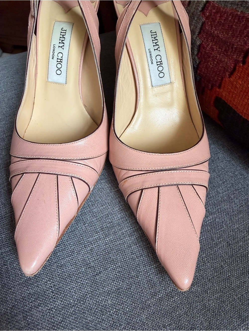 Jimmy Choo Blush Pink Leather Slingback Pointed Pumps - Picture 3 of 5